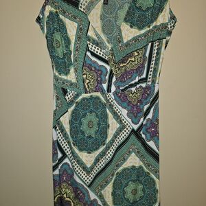 I.N. Studio Teal and Gold Patterned Dress